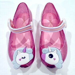 Mini Melissa Ultragirl Unicorn Shoes Girls 7 Velcro Pink Glitter Rainbow Flats